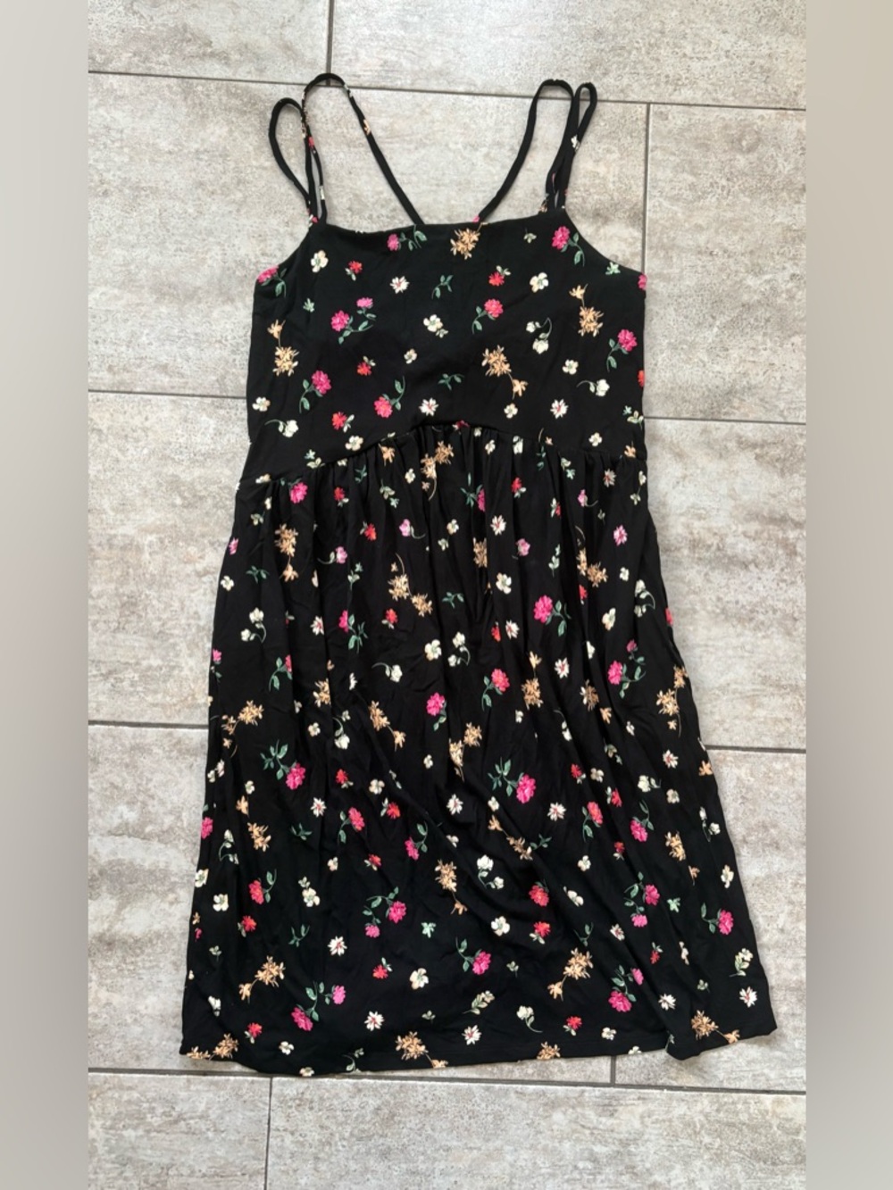 Black Floral Spaghetti Strap Dress